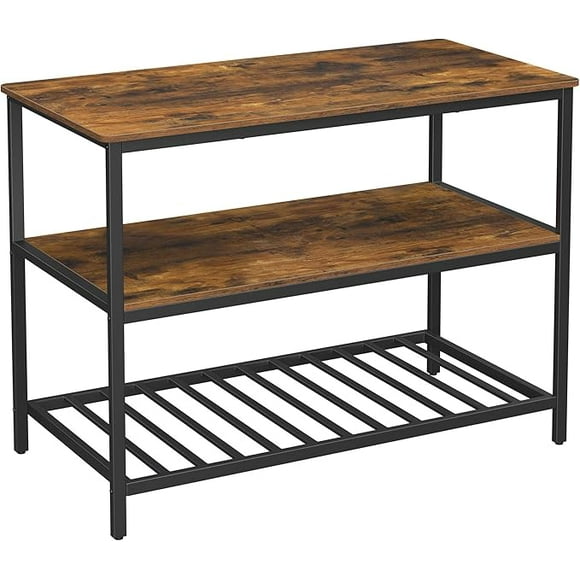 VASAGLE Isla de Cocina con Encimera Grande, Estantería de Cocina, 3 Niveles, Marco de Acero, 60 x 120 x 90 cm, Marrón Rústico y Negro