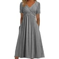 thumbnail image 1 of Kcodviy Robes Unies à Manches Courtes pour Femmes Petites, Décontractées, Amples, Longues, Maxi, Robes d'Été pour Femmes avec Poches, 1 of 5