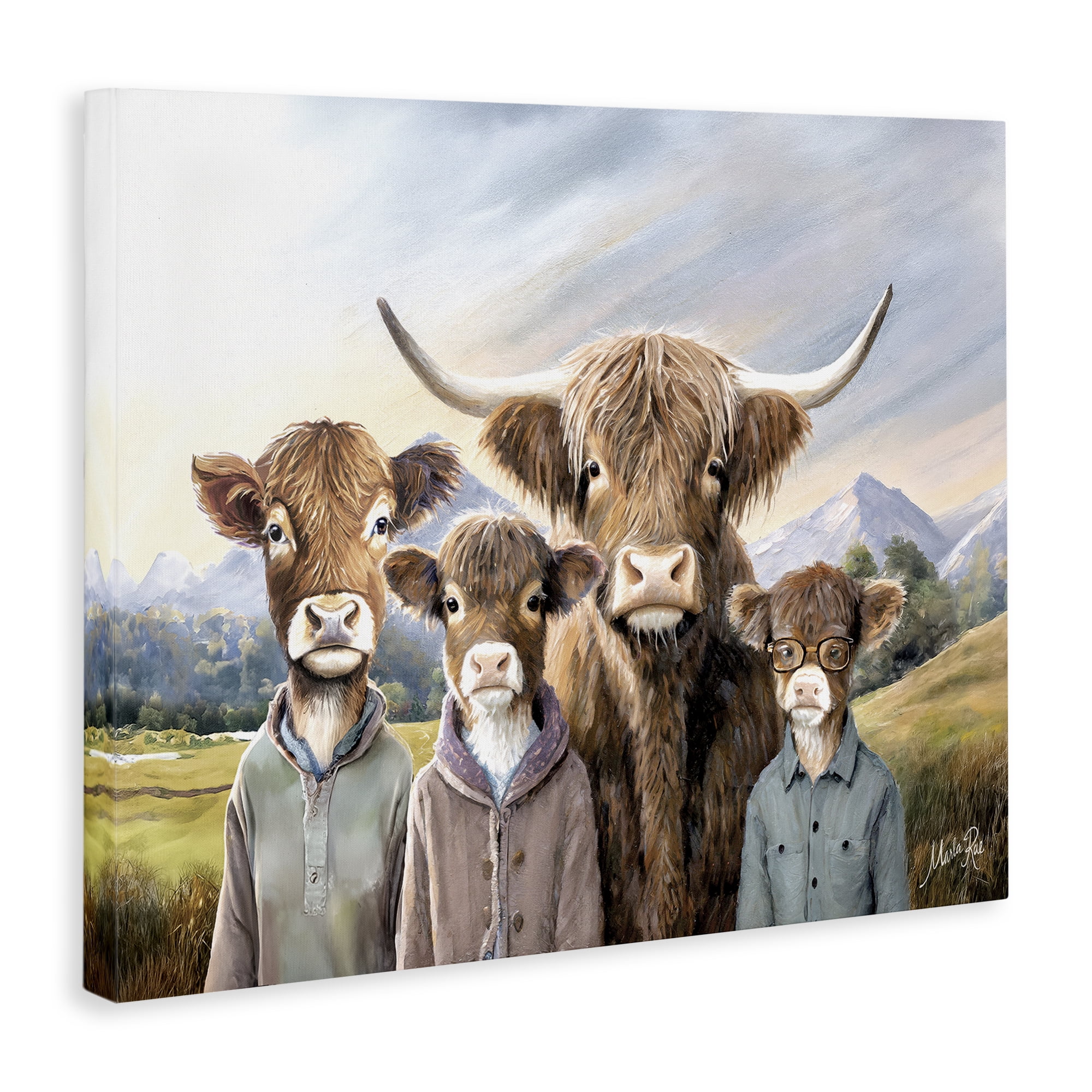 Stupell Industries Cattle Family Portrait Novelty & Humor Painting Wrapped Canvas Art Print Wall Art, 20 x 16