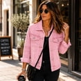 thumbnail image 4 of Hsovts Denim Jacket for Women, Relaxed Fit Cropped Lapel Jean Jacket, Functional Chest Pockets Casual Outdoor Outer Coat Pink 2xL, 4 of 6