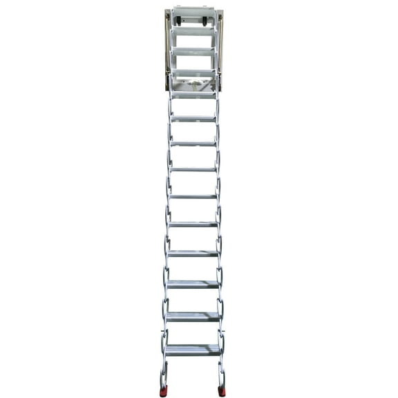 INTBUYING Wall-Mounted Folding Ladder Attic Stair White 11.5ft/14Steps Al-Mg Alloy 23.62x31.5in