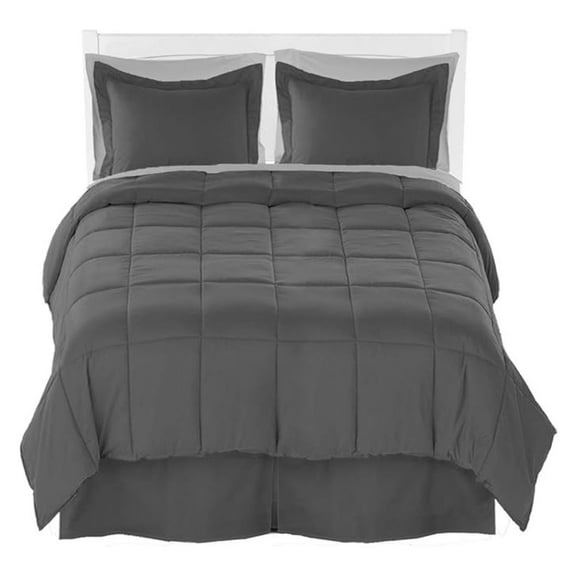 Full XL Comforter Set - 8 Piece Microfiber Bedding with Sheet Set & Bed Skirt - Grey/Light Grey