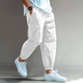 thumbnail image 4 of Cargo Pants For Men, Pants for Men Straight Leg Linen Pants Elastic Waist Drawstring Trousers Casual Beach Bussiness Dress Loose Fit Pant with Pockets White XXL, 4 of 7