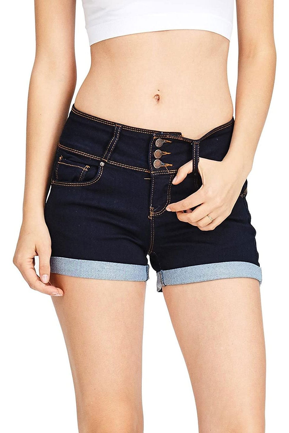 Wax Jeans Women's Juniors Cuffed Hem Denim Shorts (Butt I Love You