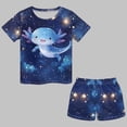 thumbnail image 2 of Kids Axolotl Galaxy Print 2-Piece Outfit, Short Sleeve T-Shirt Shorts Set, Casual Summer Loungewear for Boys and Girls(Dark Blue,4-5 Years), 2 of 3