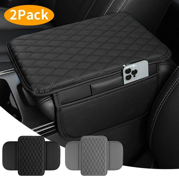 RYLZX 2pack Upgraded Car Center Console Cover,Microfiber Leather Car Armrest Cover Cushion with 2 Storage Bags,Car Armrest Storage Box Car Interior Accessories for Most Vehicles-Black and Gray