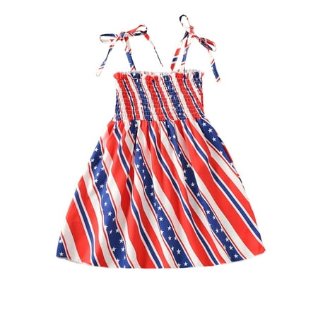 

Bagilaanoe 4th of July Dress for Toddler Baby Girl Independence Day Star Stripe Print Sleeveless Pleated Sling Dress