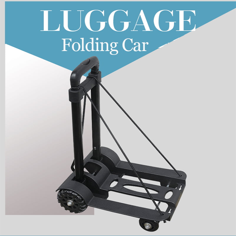 Minmin Hand cart Size : 48.5X28X94.5cm Luggage cart Folding Trolley car Portable Small Trailer Home Pull Goods Trolley to Carry Four Wheels Iron Tray Universal Wheel to Send Bold Rope Trolley 