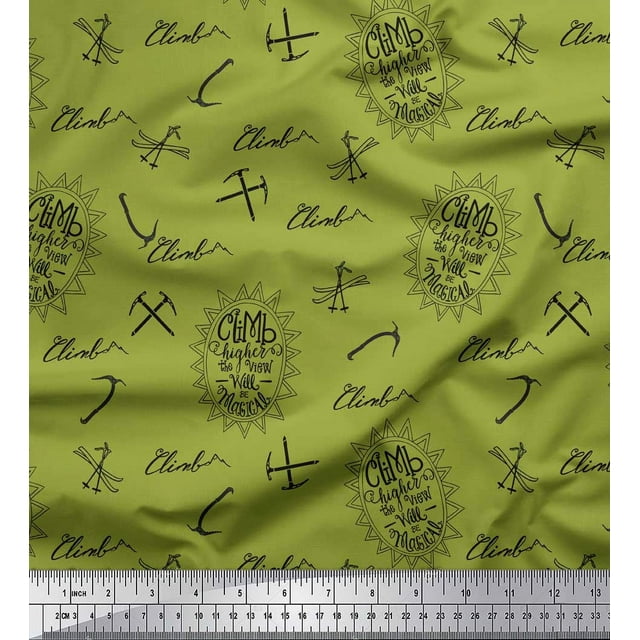 Soimoi Green Rayon Fabric Hardware Tools & Text Print Sewing Fabric Yard 42 Inch Wide