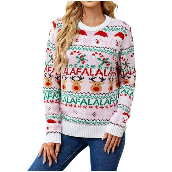 Cute Ulgy Christmas Sweaters for Women 2025 Long Sleeve Crewneck Xmas Knitted Pullover Sweater Jumper Tops
