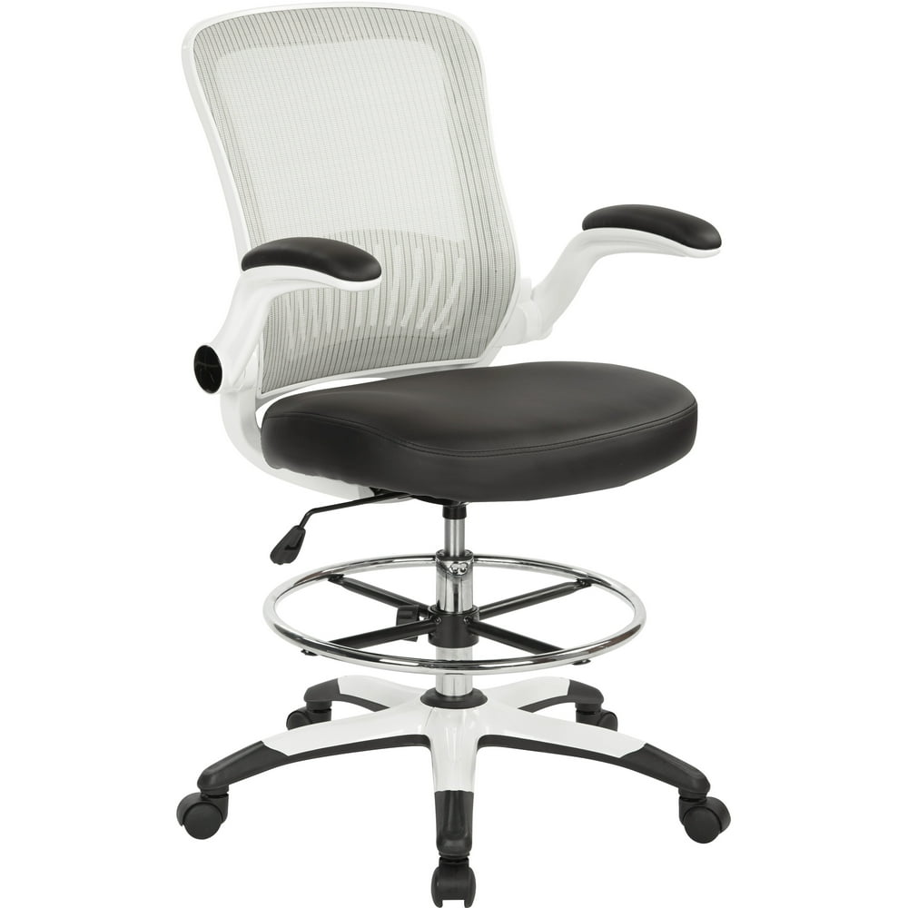 Office Star Products Mesh Back Drafting Chair with Black Faux Leather Seat and Adjustable