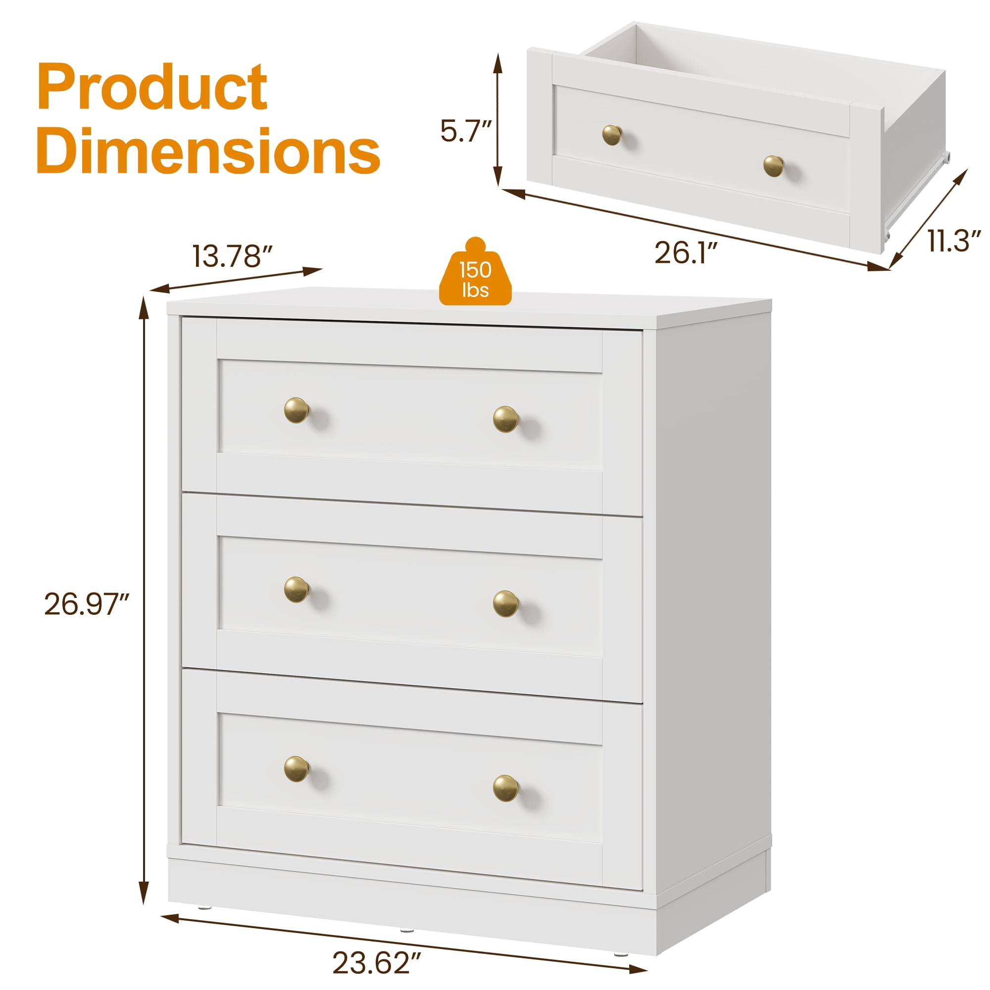 May in Color Set of 2 Nightstands, Modern 3-Drawer Bedside Tables with Gold Knobs, Wooden End Tables for Bedroom, Living Room, Hallway, or Closet