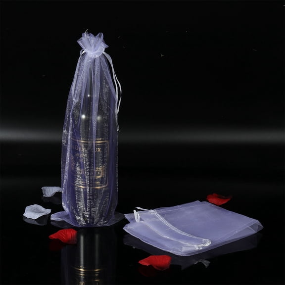 LULULION Wine Bottle Cover, White Organza, Satin Drawstring, Perfect for Gifting, 10Pcs
