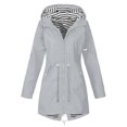 thumbnail image 1 of Women Hooded Thick Jacket Long Sleeve Drawstring Design Windbreaker Spring Autumn Outdoor Coat, 1 of 2