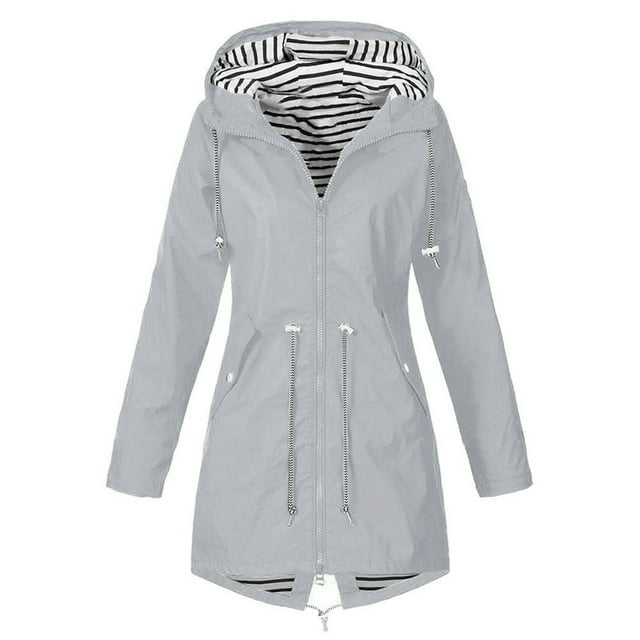 Women Hooded Thick Jacket Long Sleeve Drawstring Design Windbreaker Spring Autumn Outdoor Coat