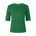 thumbnail image 3 of Women's Summer Sweater Short Sleeve V-Neck Breathable Cotton Pullover Soft Lightweight Knit Blouse Green XXL, 3 of 4