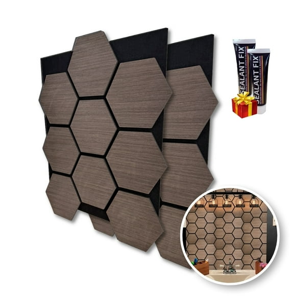 Lambrin Hexagonal Acústico De Pino Bronce, 2pz De 62 X 76 Cm