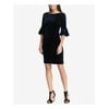 DKNY Women's Velvet Bell-Sleeve A-Line Dress (14, Navy)