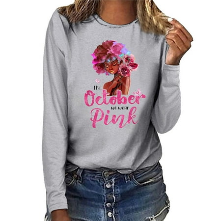 

Women s Breast Cancer Awareness Print Shirts Casual Long Sleeve Loose Round Neck Pink Ribbon Pullover Blouse Tops Fashion Casual Comfy Long Sleeve Fall Winter Blouse Tops