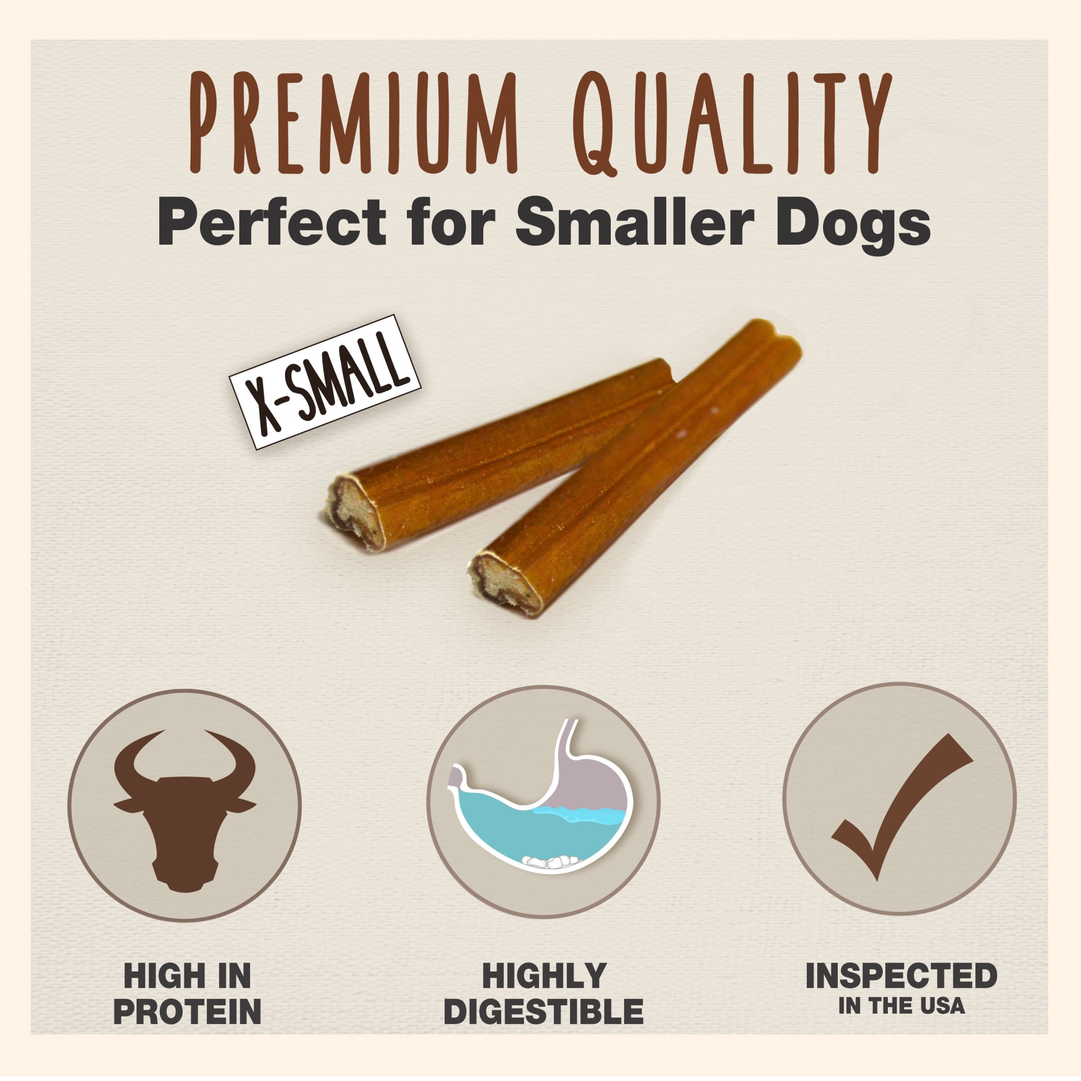 Cadet Bully Stick Dog Treats for Small Dogs, All Natural Beef Pizzle Dog Chews, 8 Ounce
