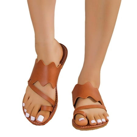 

Boho Slide Sandals for Women Girls Dressy Low Wedge Thong Sandals Casual Toe Ring Flat Sandals Cute Summer Bohemian Travel Flip Flop Sandal Shoes