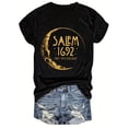 thumbnail image 1 of Moon & Letter Print Crew Neck T-Shirt, Casual Short Sleeve T-Shirt For Spring & Summer, Women's Clothing, 1 of 5