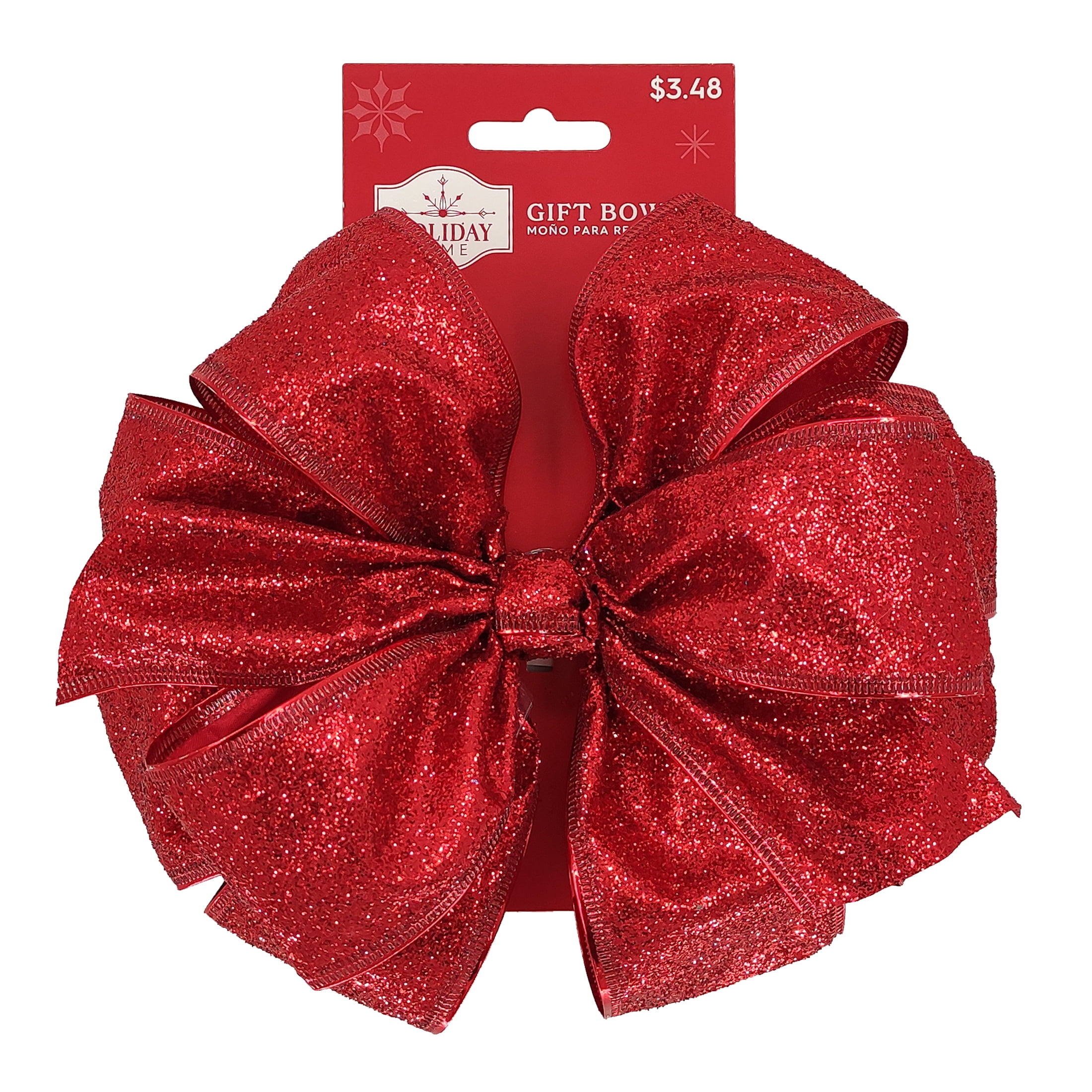 Holyday Time Red Premade Glitter Christmas Bow, Polyester/PET, 9 x 9 inches