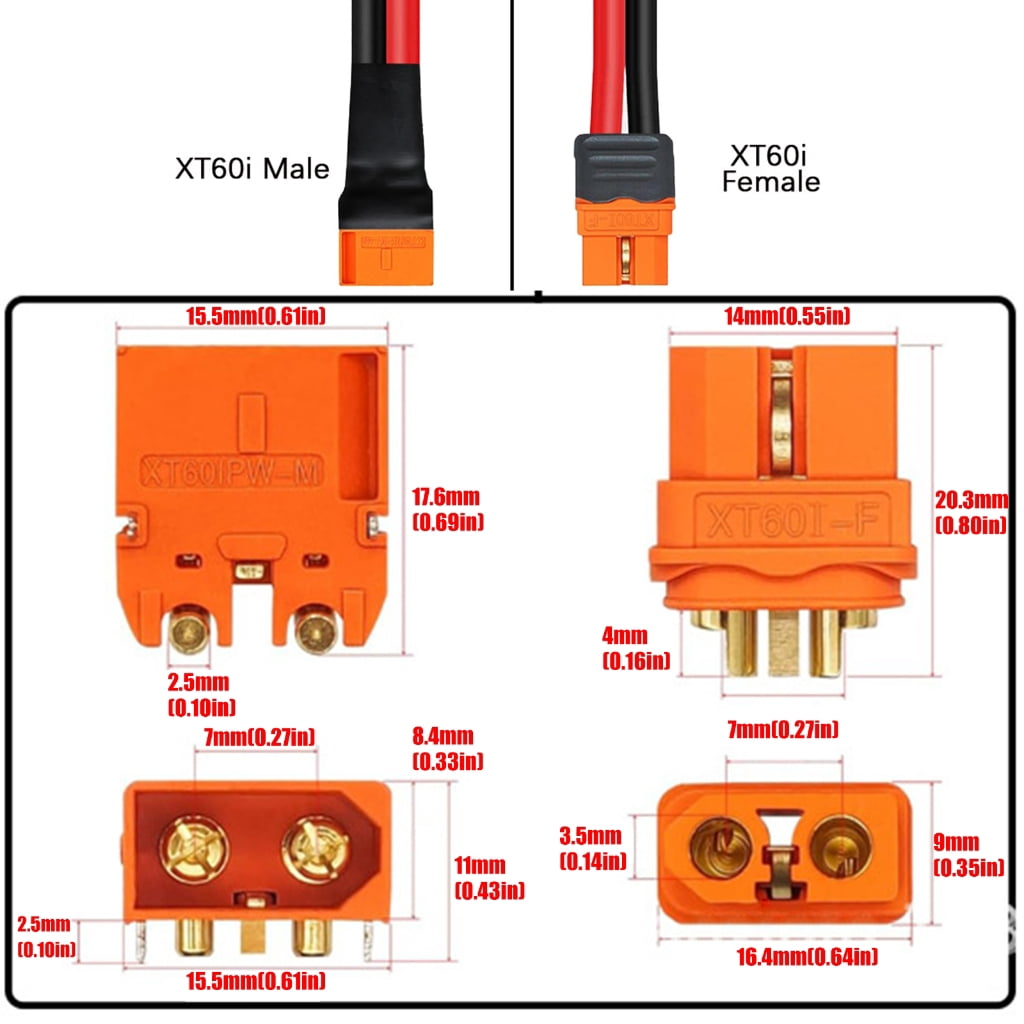 XT60i Extension Cable XT60i Cable Male to Female Connector for Power Solar Panel Remote Battery Accessories