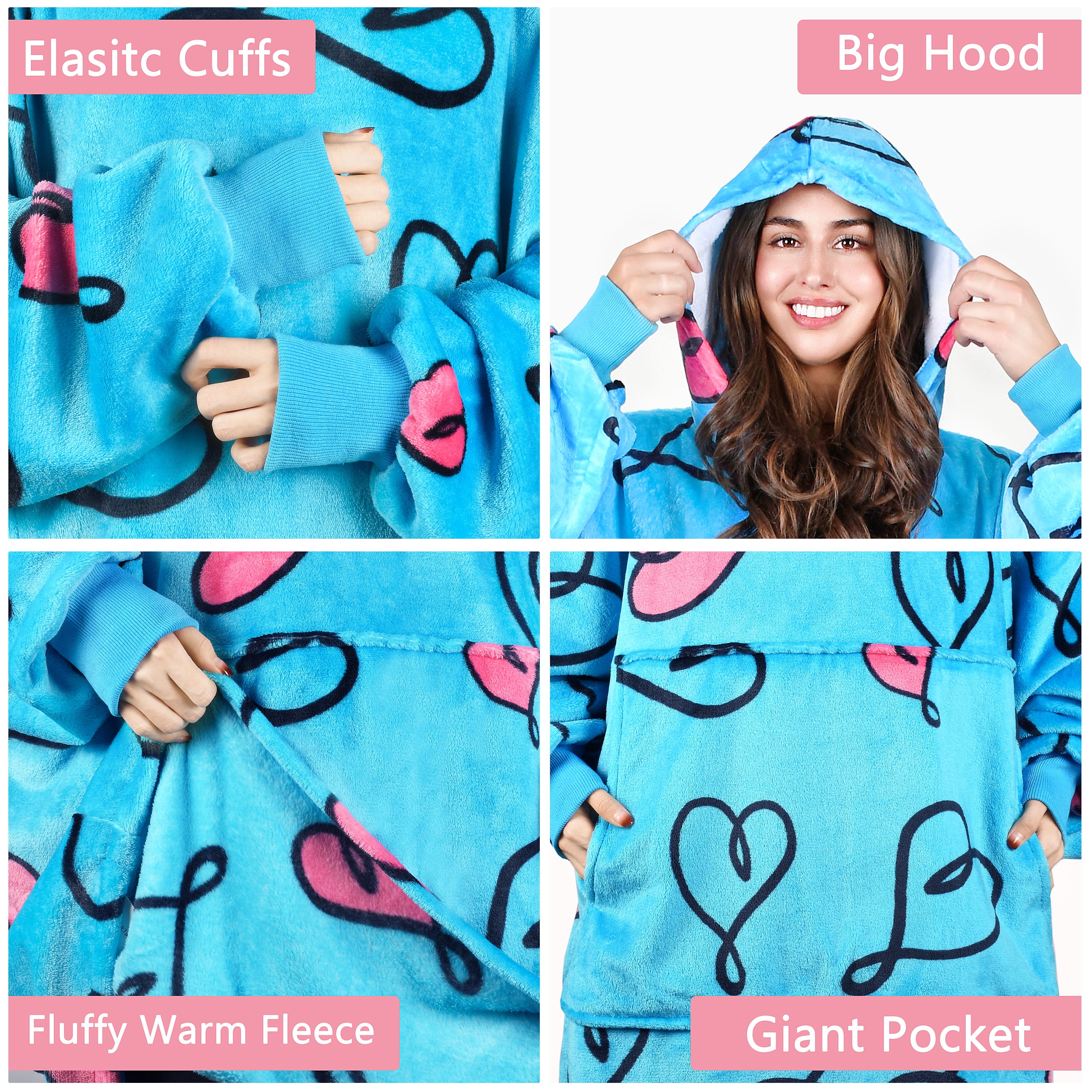 Oversized Hoodie Blanket Sweatshirt,Super Soft Warm Comfortable Fleece Giant Pullover with Large Front Pocket,for Adults Men Women Teenagers Kids Wife Girlfriend
