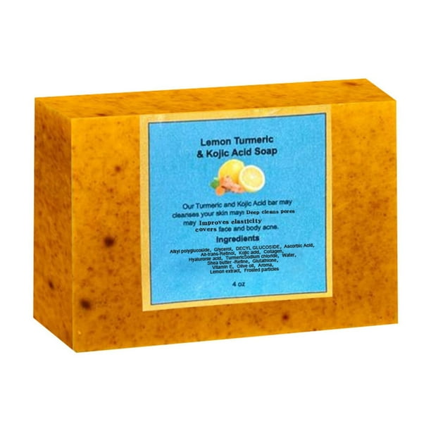 Fiudx Jabón de Cúrcuma, Jabón Iluminador de Limón y Kójico, Limpiador Facial Reafirmante, Mascarilla de Doble Efecto Blanqueador, para Afeitado Facial y Corporal, para Todo Tipo de Piel, Fórmula Suav
