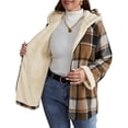 thumbnail image 2 of Women's Plaid Shirt Jacket, Long-Sleeved, Zip-Up Fleece Hooded Coat, Warm Overcoat Khaki Checkered S, 2 of 7
