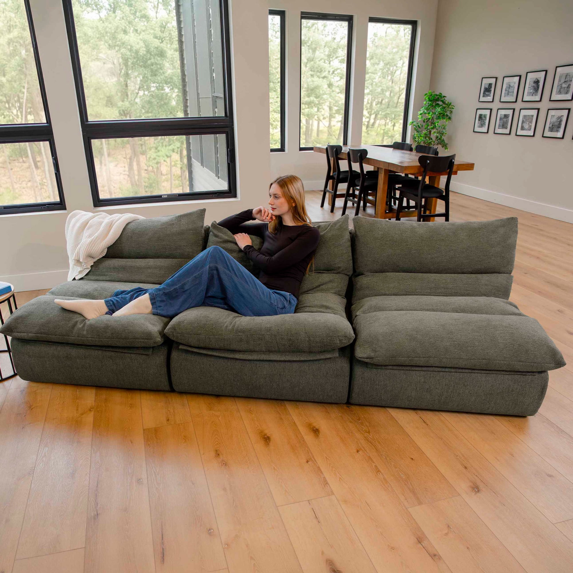 Big Joe Driftscape Modular Sectional Sofa, 3 Piece Loveseat, Olive Green