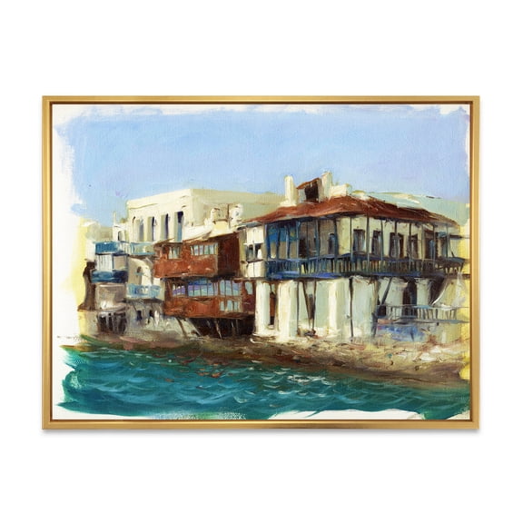 Designart 'Impression Old Houses On The Island of Mykonos Greece' Nautical & Coastal Framed Canvas Wall Art Print