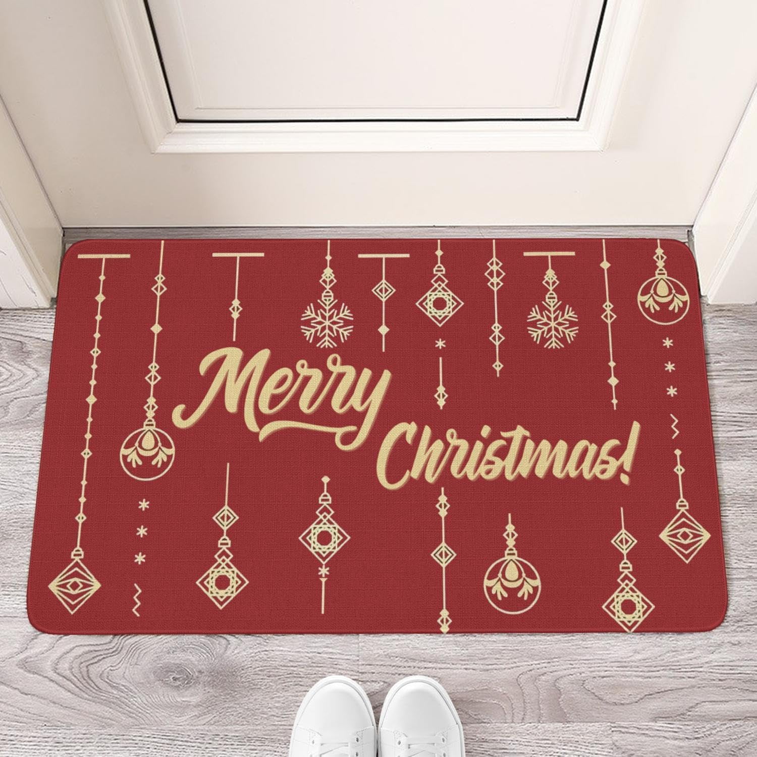 Invuni Merry Christmas Door Mat Indoor & Outdoor Front Entrance Doormat Linen Rug Heavy Rubber Backing for Non Slip Home Decor, 30" X 17"