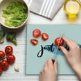 thumbnail image 3 of Inspirational Cutting Board, Words Just Imagine on Watercolor Effect Drop for Work Office Home, Decorative Tempered Glass Cutting and Serving Board, Large Size, Blue Black and White, by Ambesonne, 3 of 5