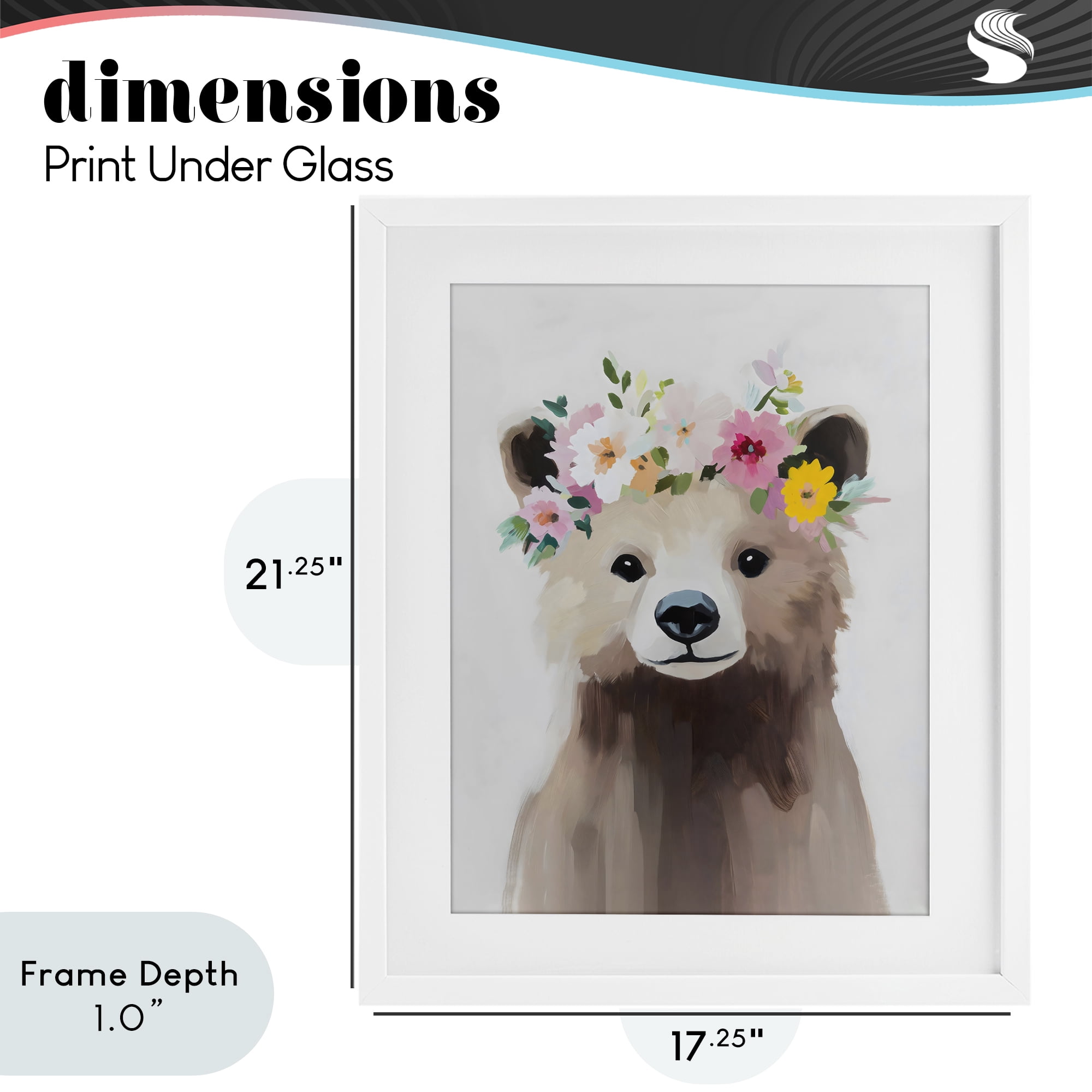 Stupell Industries Flower Crown Bear White Framed Print Under Glass, design by The Prints Vibe