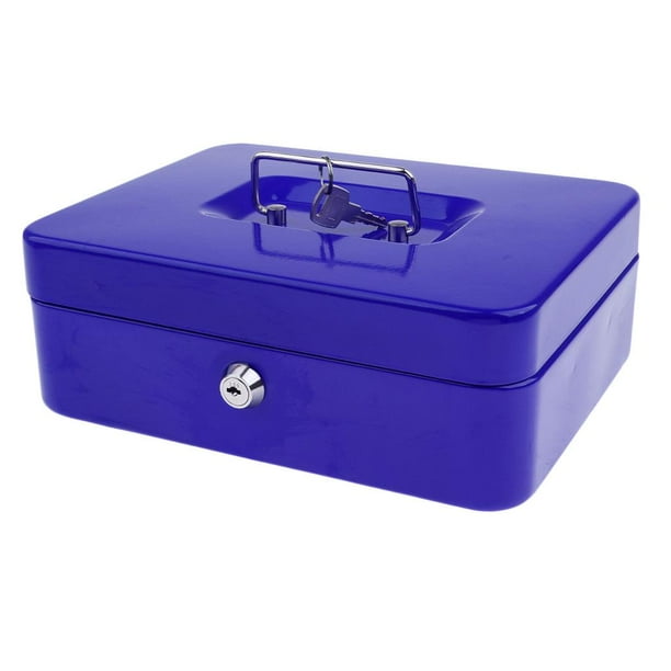 Caja de seguridad para caja chica, caja de seguridad de metal, bandeja de acero para dinero, regalo Azul