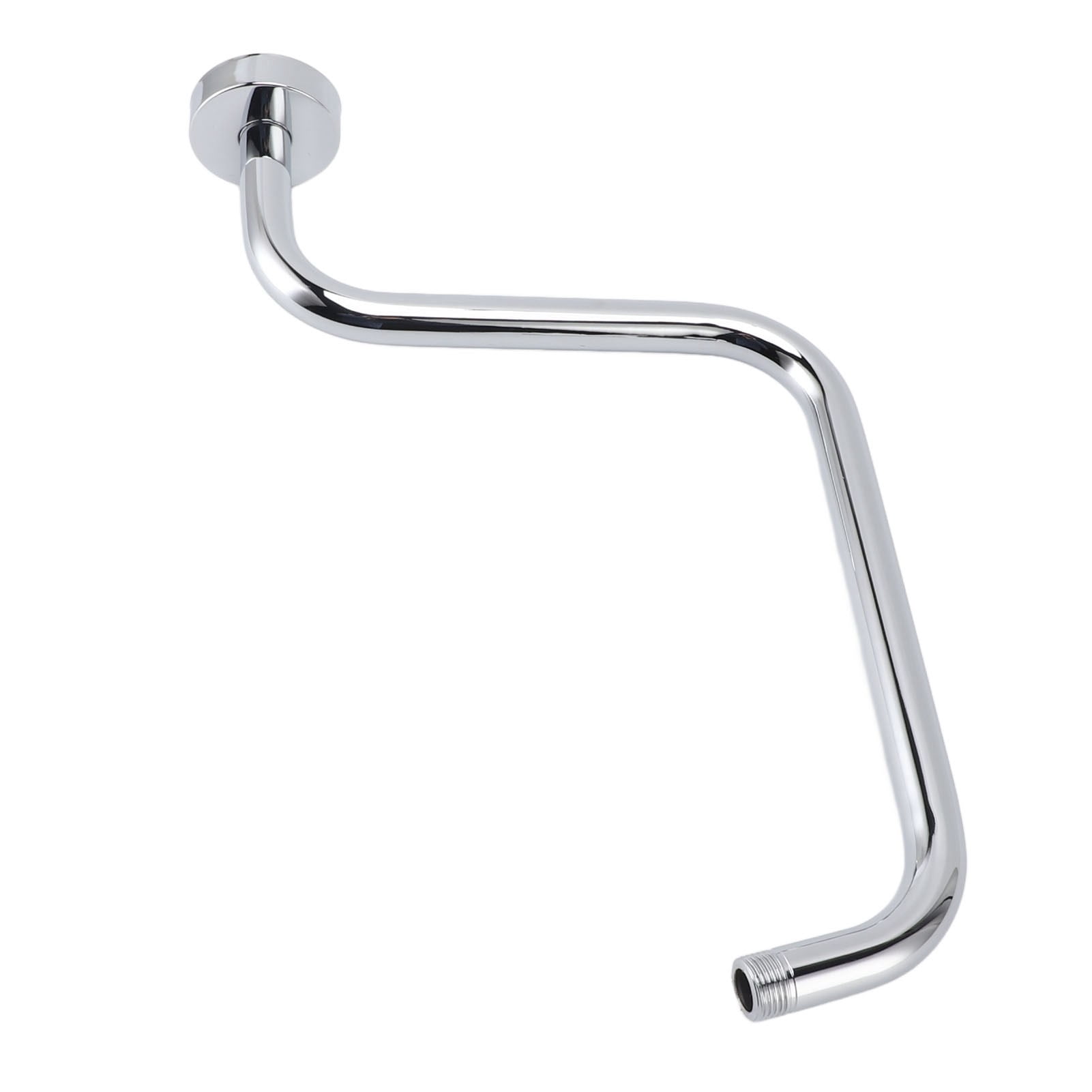 YAHHU S-Shape Shower Arm Stainless Steel Extension Arm with Flange, 17.3 Inches / 44 cm Elevated High-Rise Shower Pipe for Bathroom Rain Showerhead Electroplate Chrome Finish