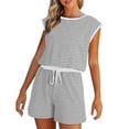 thumbnail image 2 of Karight Two Piece Sets for Women Summer Crew Neck Lounge Short Sets Cap Sleeve Drawstring Sweatsuit with Pocket, 2 of 4