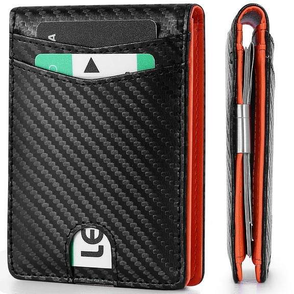 Wallet for Men Men’s Slim RFID Blocking Wallet with Money Clip, Leather Front Pocket Card Holder, 11 Card Slots, ID Window, Minimalist Bifold Gift Wallet