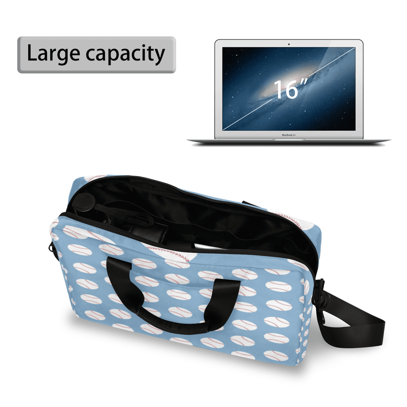 Herdesigns Baseball Blue Laptop Bag for Women Men, Computer Case Briefcase Messenger Bags, 15-15.6 inch Laptop Sleeve Shoulder Bag
