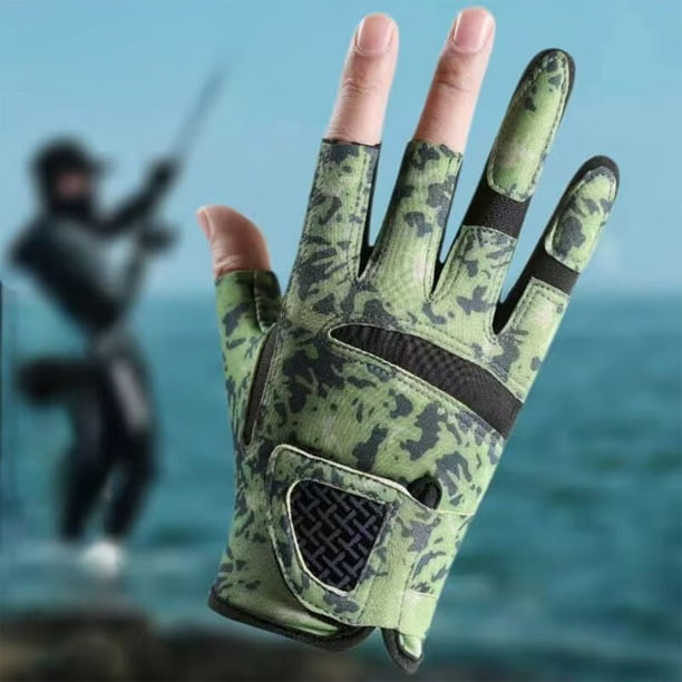 Guantes de pesca de camuflaje | Protección solar de medio dedo | Agarre transpirable y antideslizante para pesca y ciclismo | Guantes de verano para exteriores