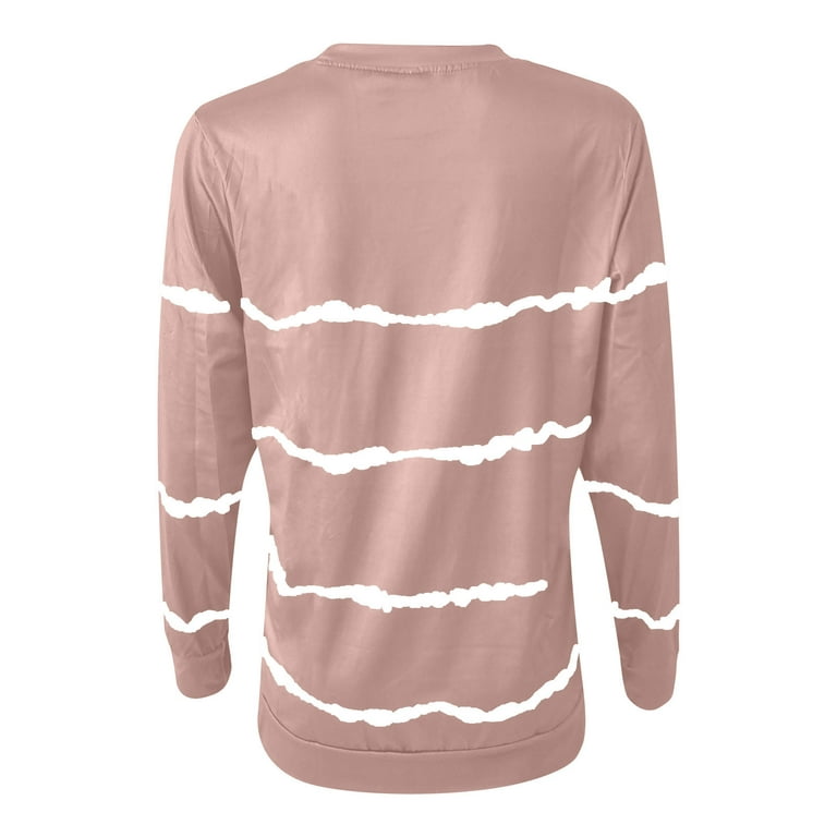 Womens Fall Fashion 2023 Plus Size Casual Crewneck Sweatshirts Striped  Shirts Long Sleeve Loose Pullover Comfy Tops 3X-Large A02_pink