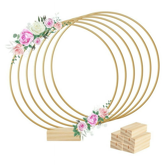 6PCS 12in Metal Floral Hoop Centerpiece Ribbon 6 Wood Stands for Table Decoration DIY Wedding Decorati