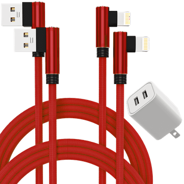 Charger, 2.4A Power Adapter Cube with 2-Pack 6FT Nylon Braided Sync & Charge Cable Cords Compatible with iPhone X/8 Plus/7 Plus/6S/6 Plus/ 6S Plus/5/5S/5C/XS/XR/XS Max/iPad Case - Red