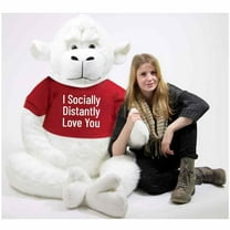 6 Foot Giant White Stuffed Valentine Gorilla Wears Removable T-shirt that Reads I Socially Distantly Love You, 72 Inches 183 cm Soft Huge Stuffed Monkey by Big Plush Packed in Big Box Ready to Hug