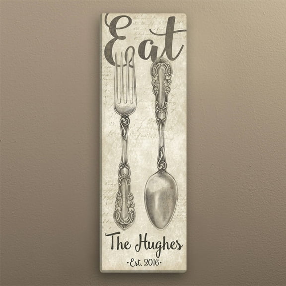 Eat Fork and Spoon Personalized 6" x 18" or 9" x 27" Canvas