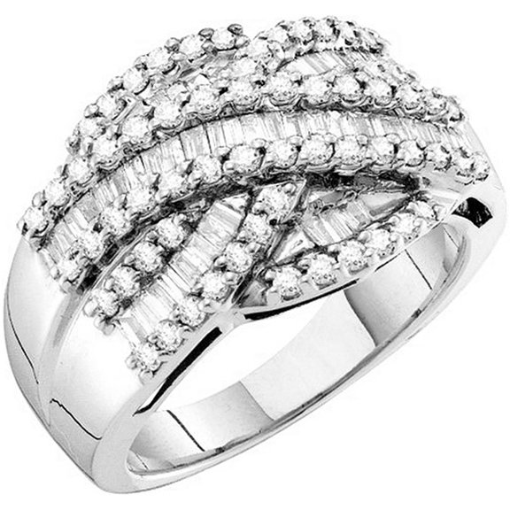 Dazzlingrock Collection 1.06 Carat (ctw) 14k Round & Baguette Cut White Diamond Ladies Anniversary Wedding Band, White Gold