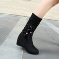 thumbnail image 5 of Fesfesfes Fuzzy Boots for Women Suede Mid-boots With Inner Raised Round Ethnic Style Wool Barrel US:4.5(35), 5 of 9
