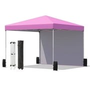 EROMMY 10x10 Pop Up Canopy Tent with 1 Sidewall, Portable Shelter Gazebo, Easy Outdoor Sun Shade for Events, Parties and Camping (Pink)